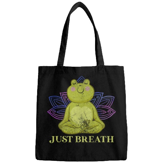Just Breath Funny Pilates Yoga Frog Meditation Vintage Bags