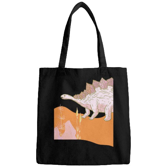 Pink and Orange Prehistoric Jurassic Dinosaur Illustration Bags