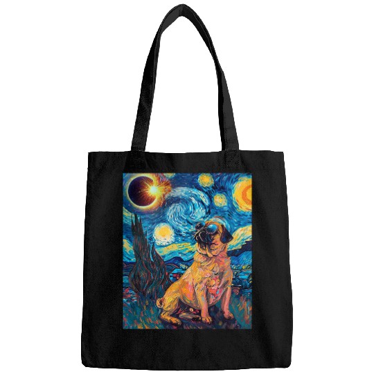 Total Solar Eclipse Pug Dog Bags