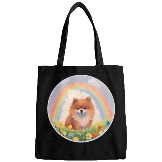 Pomeranian Rainbow Bridge Memorial Cute Colorful Dog Bags