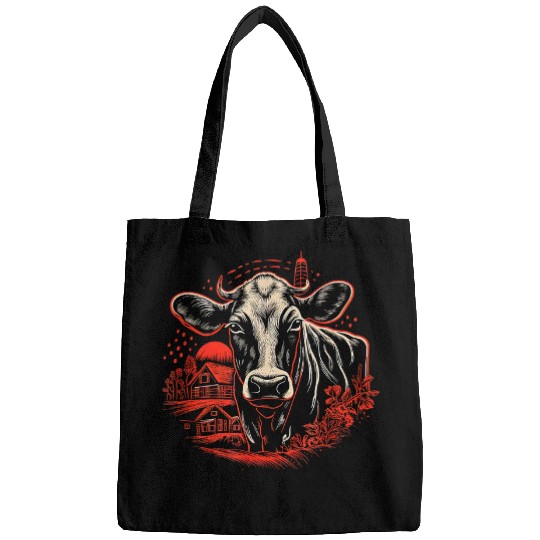 red cow bull barn farm tractor farmer agriculture earth day Bags