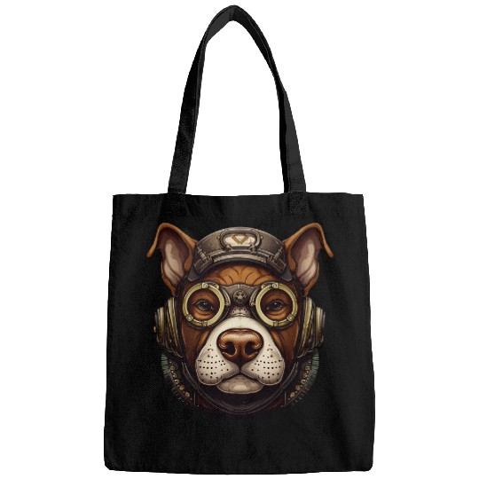 Steampunk Pitbull Dog in Clockwork Glasses Steampunk 1 Bags