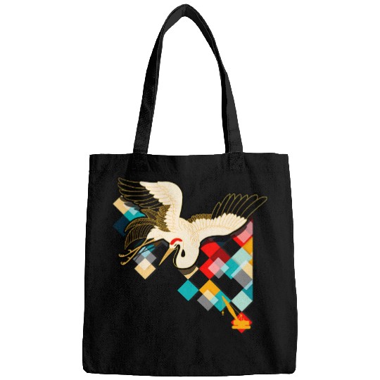 Industrial 2Asian Cranes Collage Art Artistic Technology Bags