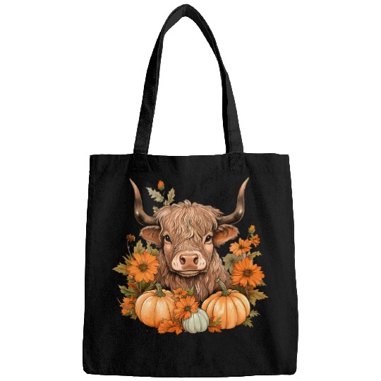 Highland Cow Pumpkins Happy Fall Thanksgiving Autumn Farmer Bags
