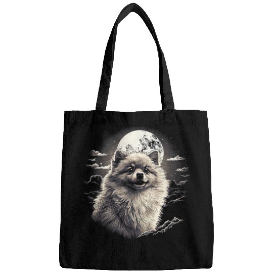 Pomeranian With Full Moon in Background Dog Lovers Bags