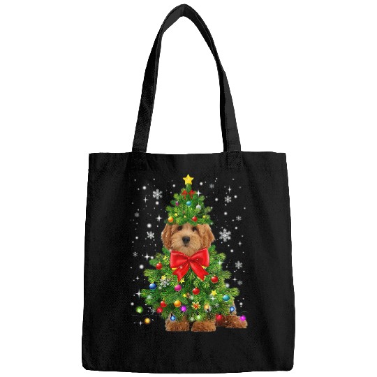Dog Goldendoodle Xmas Decoration Santa Christmas Tree T-Shirt Bags