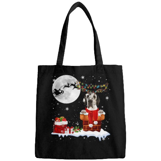Dog Great Dane Chimney Ugly Christmas Lights Xmas Pajamas T-Shirt Bags