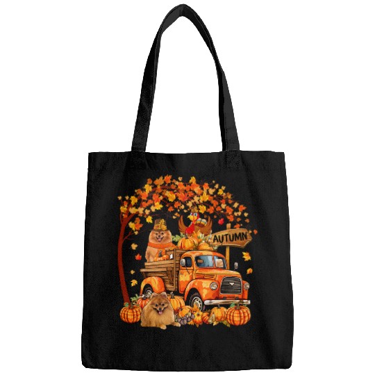 Pomeranian Turkey On Pickup Truck Thanksgiving Pumpkins Bags