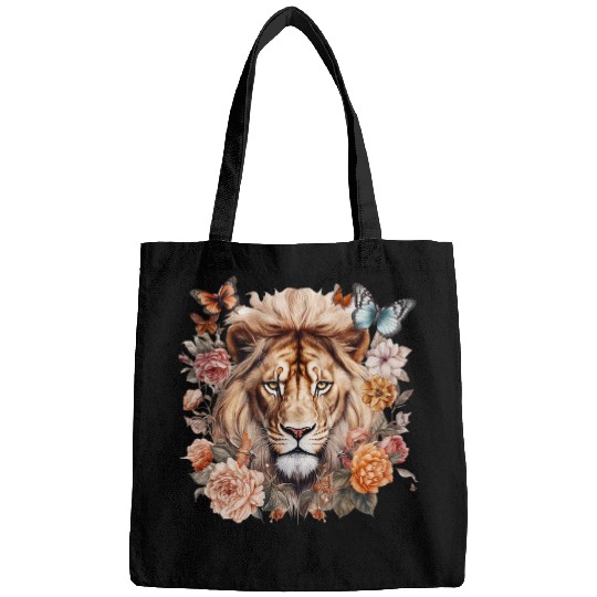 Lion head butterflies and flowers Safari Animal kingdom Bags