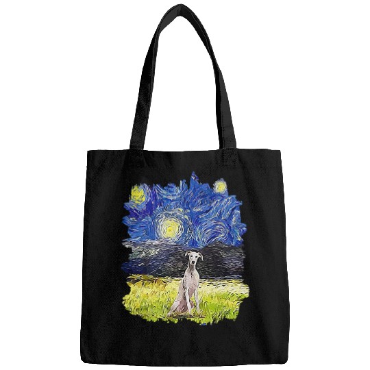Dog Grayhound Starry Night Impressionist Dog Art Greyhound Bags
