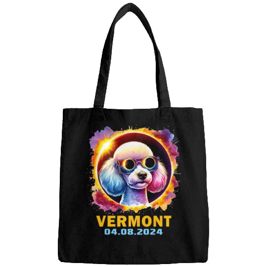 Vermont Total Solar Eclipse 2024 Poodle Dog Colorful Bags