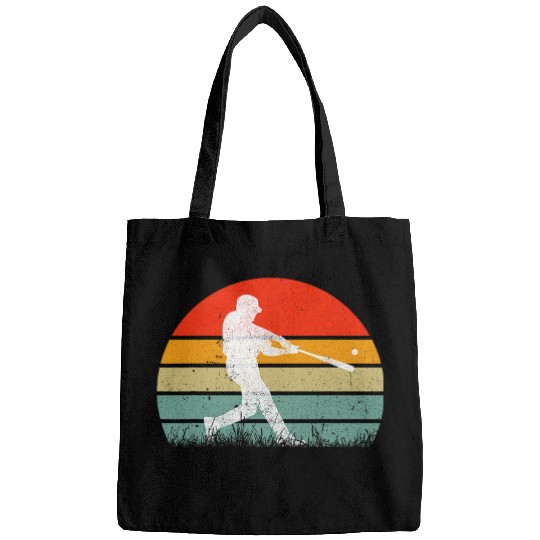 vintages Baseball Batter Swinging Retro Sunset Bags