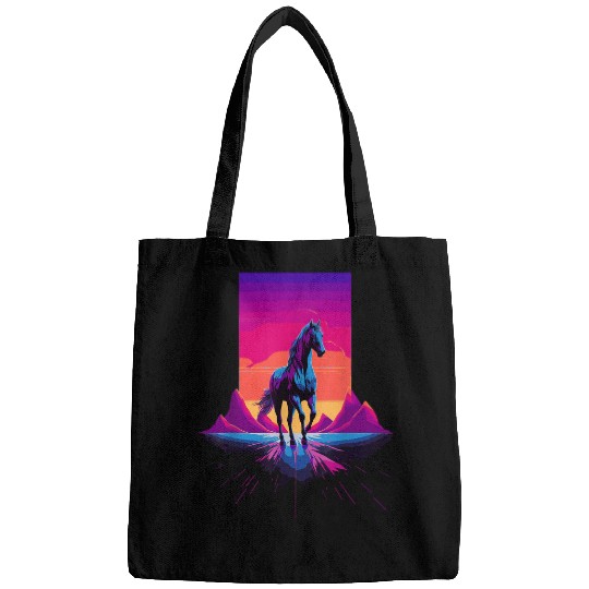 Majestic Horse Running Rainbow Synthwave Pop Art Nature Bags