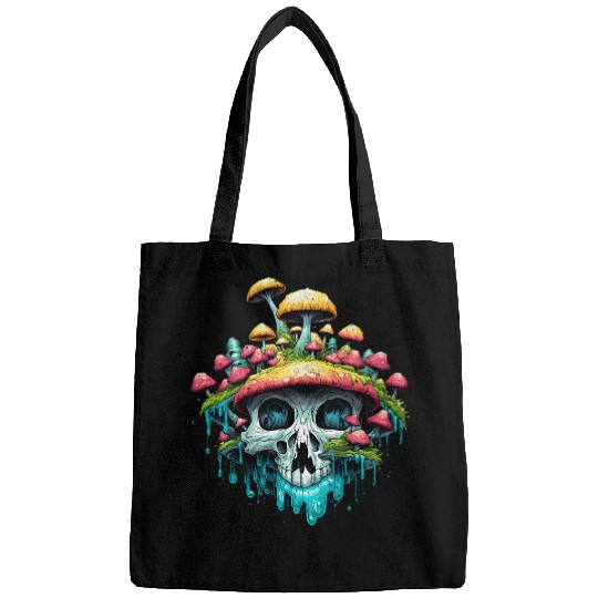 vintages Mushrooms Skull Cottagecore Mycologist Skull Lover Bags