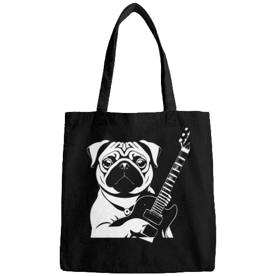 Pug with EGuitar Musician Funny Guitarist 7 Bags