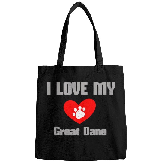 Dog Great Dane I Love My Dog design funny dog dogs breed T-Shirt Bags
