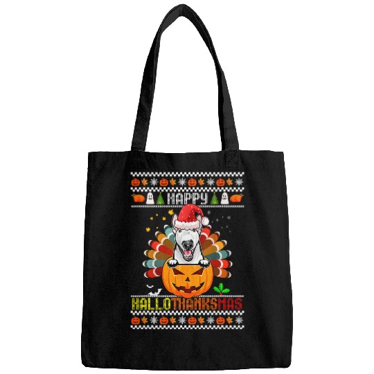 Happy Hallothanksmas Bull Terrier Santa Pumpkin Turkey Bags