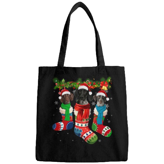 Three German Shorthaired Pointers In Christmas Socks Bags