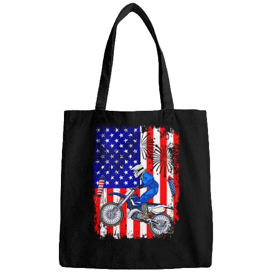 vintages American Flag Dirt Bike Funny Biker Proud 4th July Bags