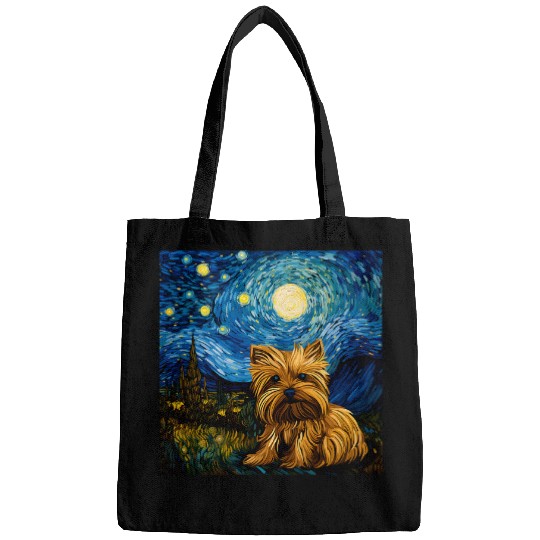Van Gogh Starry Night Yorkshire Terrier Lover Funny Meme Bags