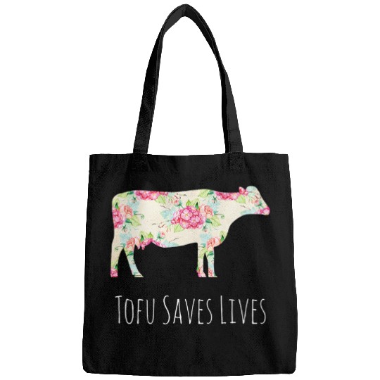 Tofu Saves Lives Animal Art Cow vintages Floral Print Bags