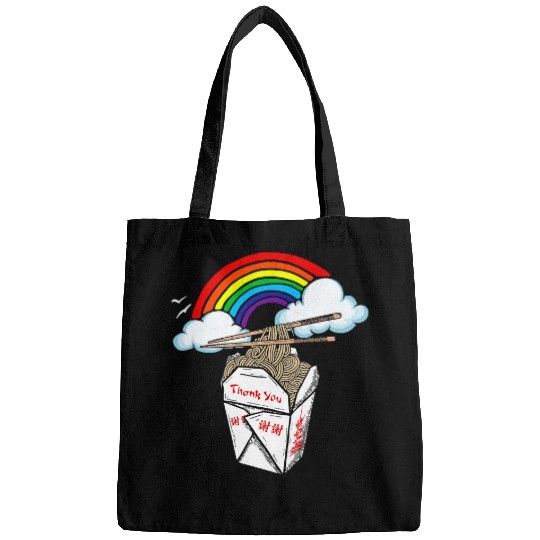 vintages Ramen Noodle Asian Food 80s Rainbow Illustration Bags