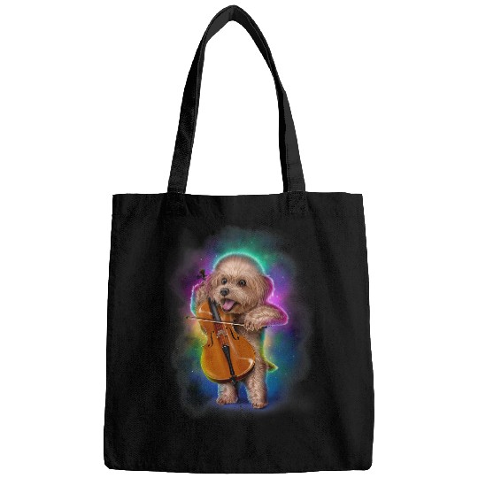 Toy Poodle Dog Play Cello in Galaxy Rainbow Space 1 Bags