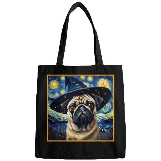 Van Gogh Starry Night Pug Cute Dog Halloween Bags