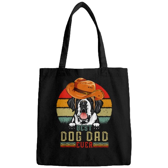 Retro Saint Bernard Dad bests Dog Dad Ever Funny Fathers Day Bags
