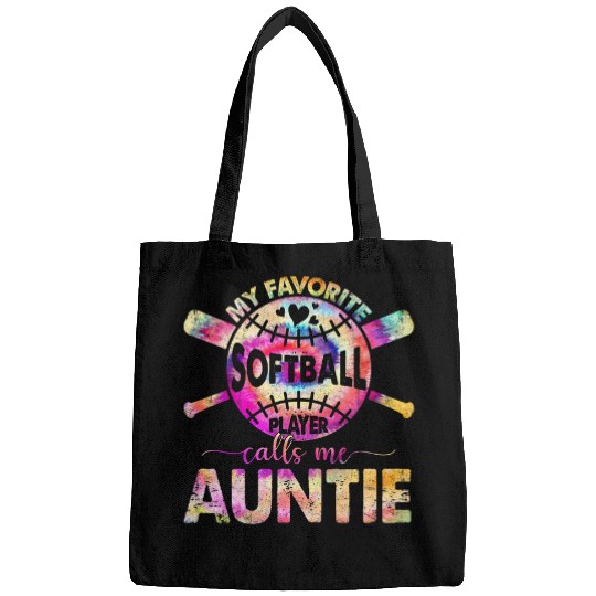 Womens Proud Auntie of Softball Player Tie Dye Lover Mothers Day Bags