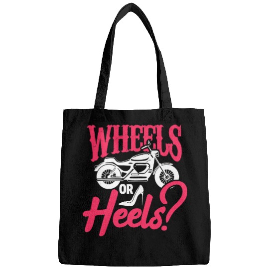 Womens Wheels or Heels Funny Motorcycle Dirt Biker Cycling Bags