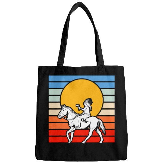 Retro Indigenous Horse Riding Sunset Indian Native American Bags