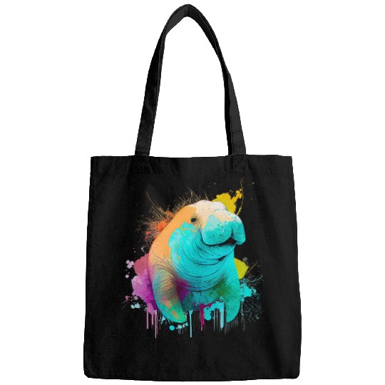 Manatis Dugong Colourful Seahow in Modern Art Painting Colours Bags