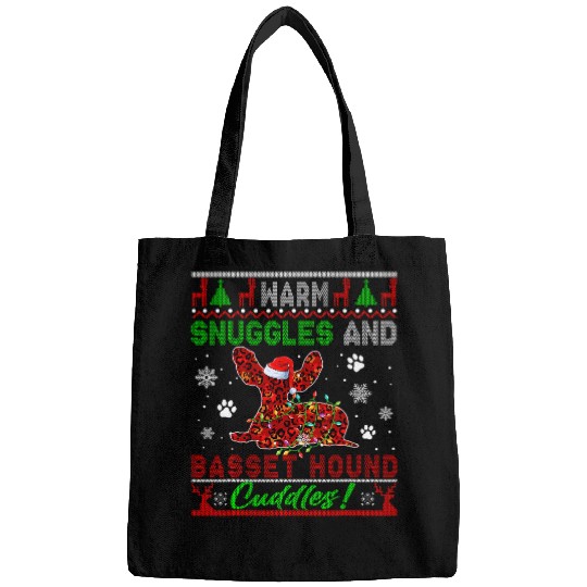 Warm Snuggles And Basset Hound Cuddles xmass Santa Dog Lover Bags