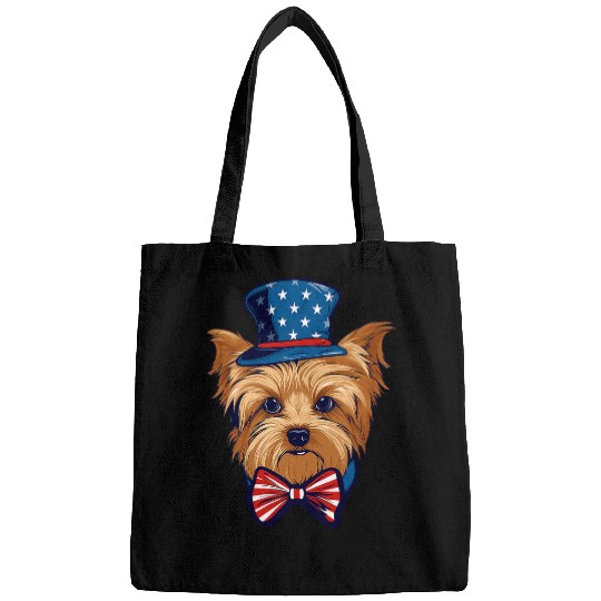 Yorkshire Terrier with USA Flag American Independence Day Bags