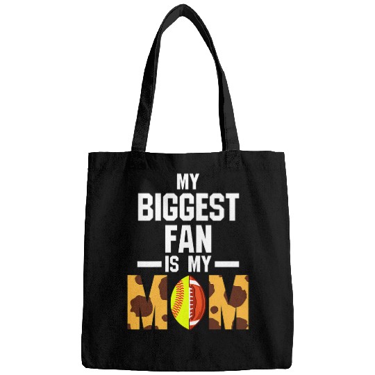 Womens My biggest fan is my mom softball football Bags