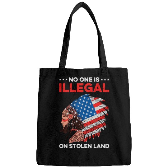 No One Is Illegal On Stolen Land Native American USA Flag Bags