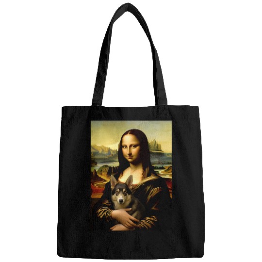 Mona Lisa With Dog Funny Leonardo Da Vinci German Shepherd Bags