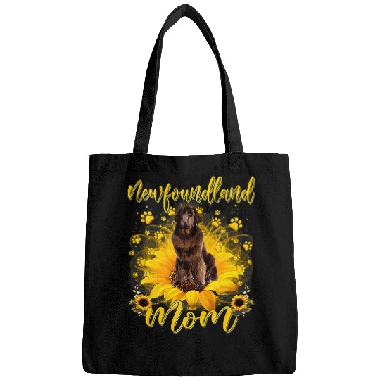 Newfoundland Dog Mom With Sunflower Dog Paws Mothers Day Bags