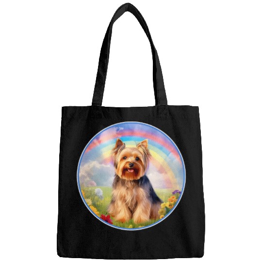 Yorkie Rainbow Bridge Cute Colorful Yorkshire Terrier Dog Bags