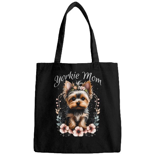 Yorkie Mom Flowers Yorkshire Terrier Funny Dog Lover Bags