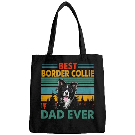 Vintag Retro bests Border Collie Dad Happy Fathers Day Bags