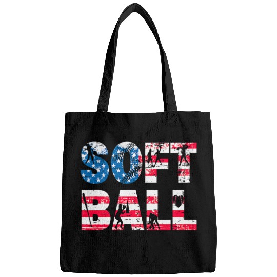 Womens Softball Team Player Silhouette US Flag vintages USA Bags