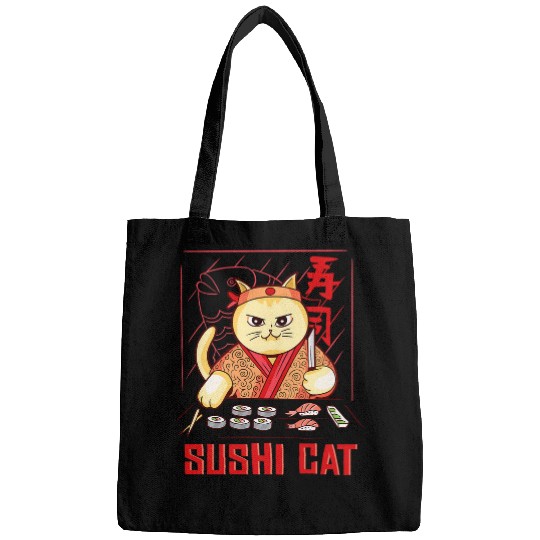 Sushi Cat Funny Japanese Chef Food Graphic Bags