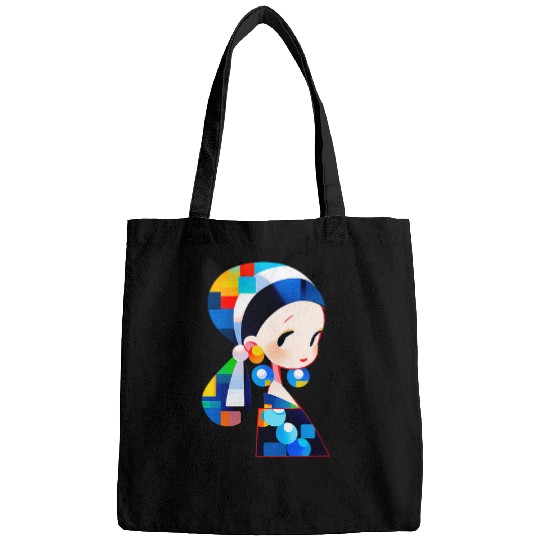Modern Pearl Earring Girl Tee Bags
