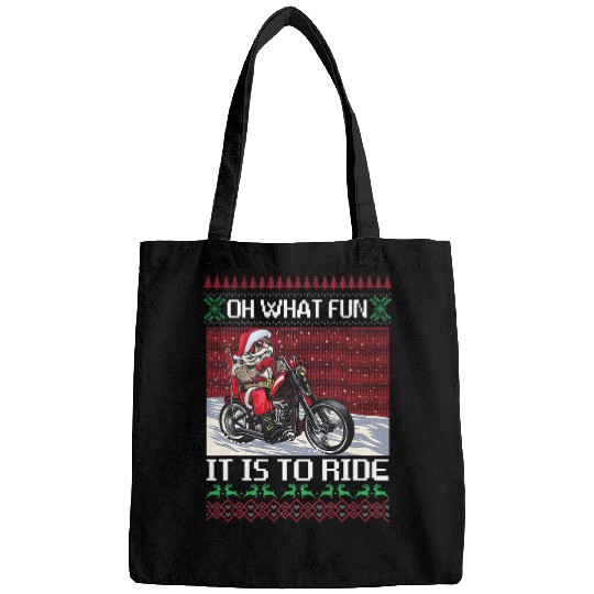 oh what fun it is to ride santa riding motorcycle christmas Bags