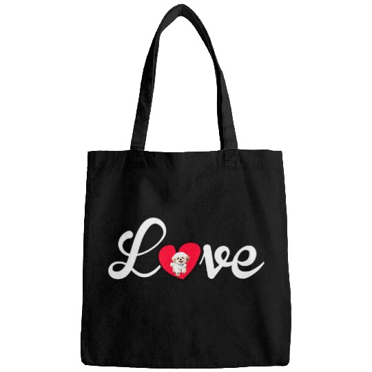 Women Funny Plaid Love Bichon Frise Dog Valentines Day Bags