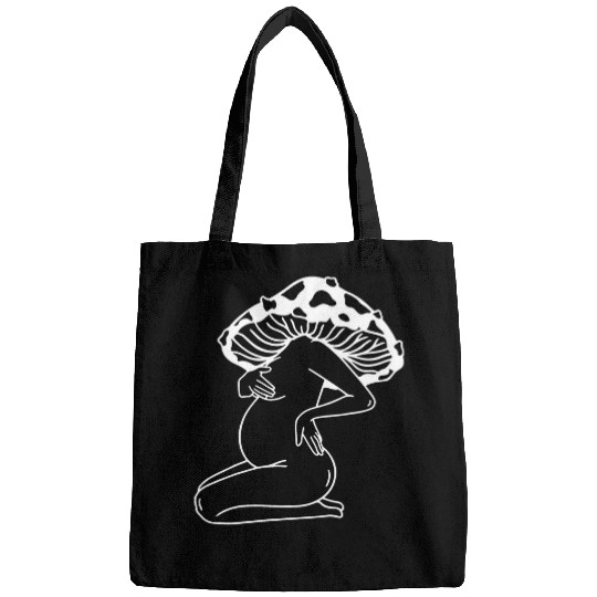 Mushroom Mama Pregnant Woman Pregnancy Future Mom Line Art 1 Bags