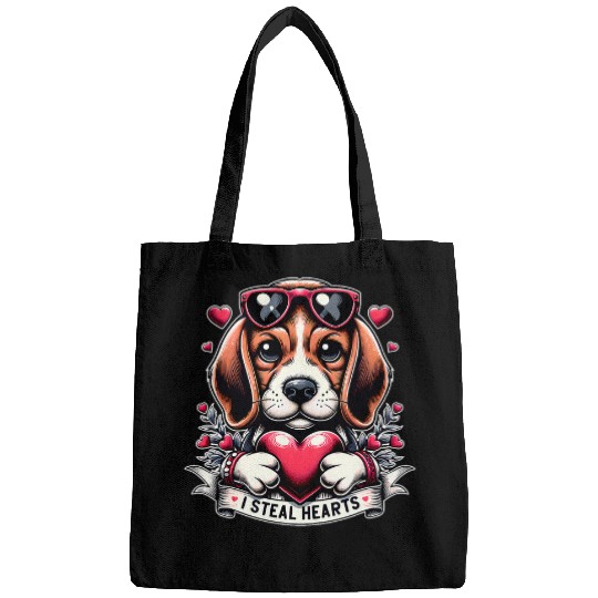 Valentines Day Beagle Dog I Steal Hearts Funny Humor Bags