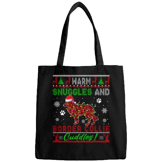 Warm Snuggles And Border Collie Cuddles xmass Santa Dog Lover Bags